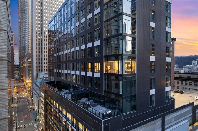 a view of a building from a balcony