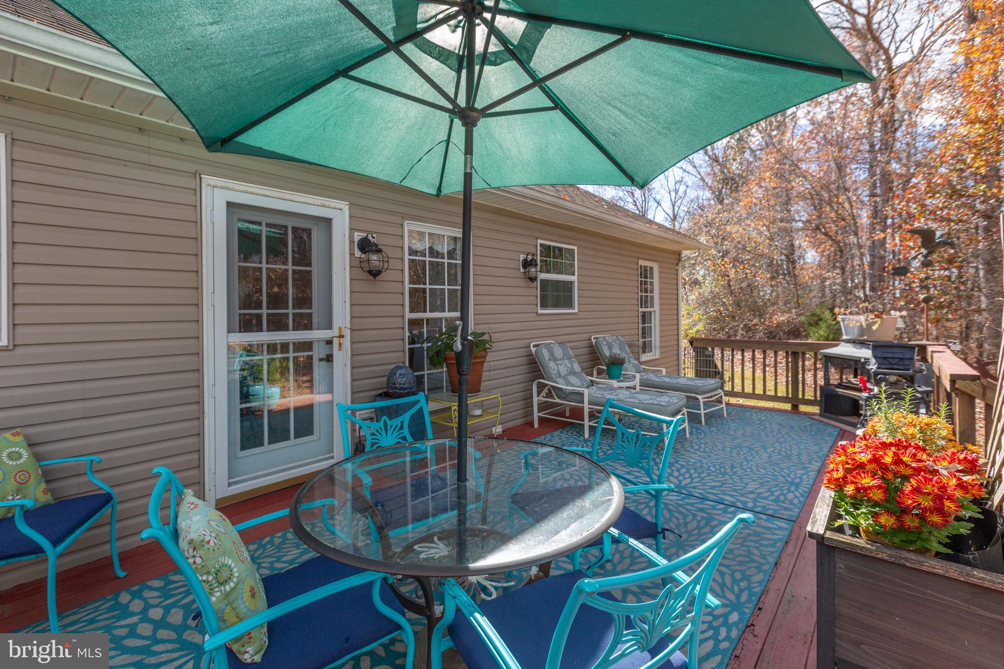28896 Horseshoe Road Culpeper, VA 22701 - Photo 30 of 36 a patio with a table and chairs under an umbrella