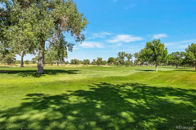 a view of a golf course with a lake