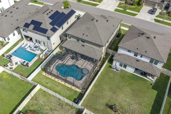 an aerial view of a house
