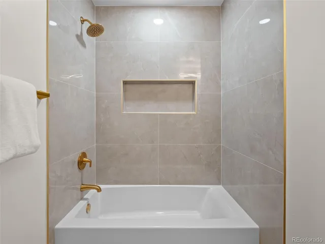 a bathroom with a bathtub