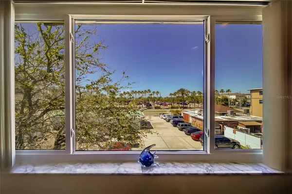 a view of a door with a tree