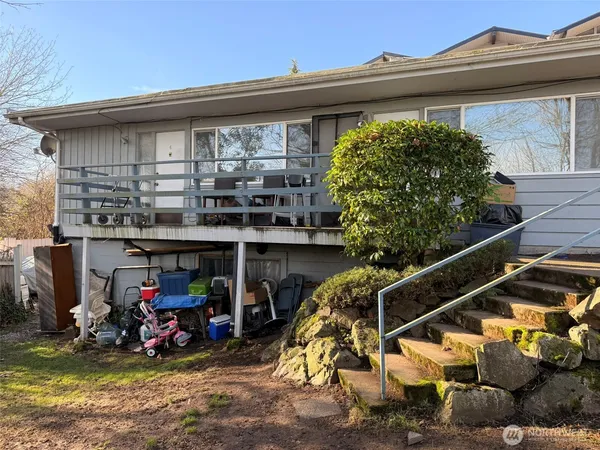 a view of a garage with a sitting area