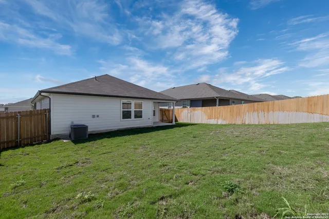 a view of a backyard with plants and large tree