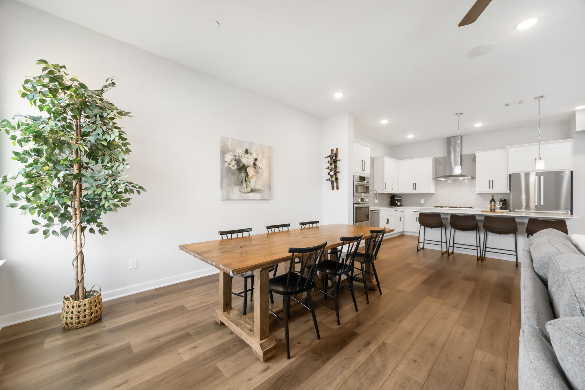 1417 Kramer Lane, Unit 14 Austin, TX 78758 - Photo 12 of 33 Dining room featuring dark wood-style floors, ceiling fan, and recessed lighting