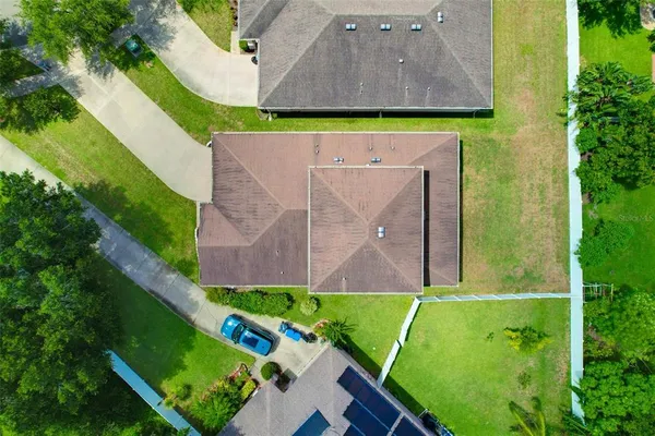 an aerial view of a house