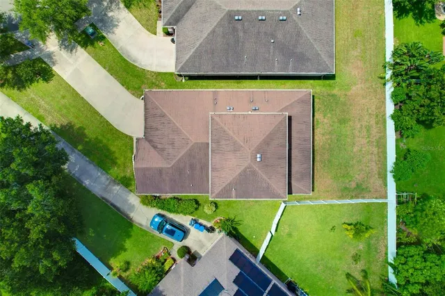 an aerial view of a house