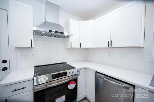 a kitchen with a stove and a microwave