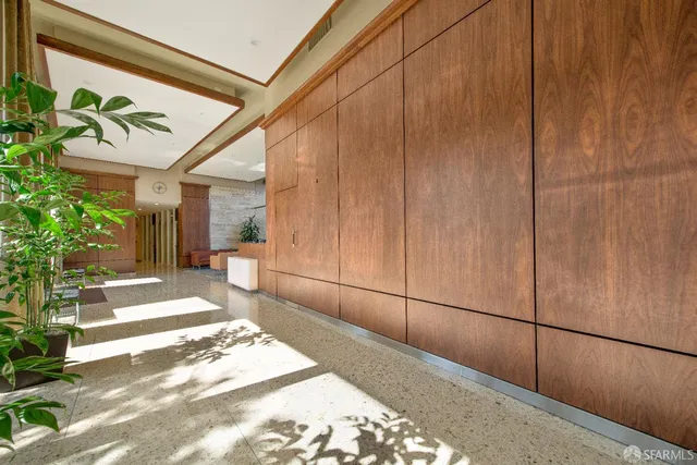 a building outdoor space with patio furniture