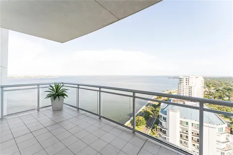 a view of a lake from a window