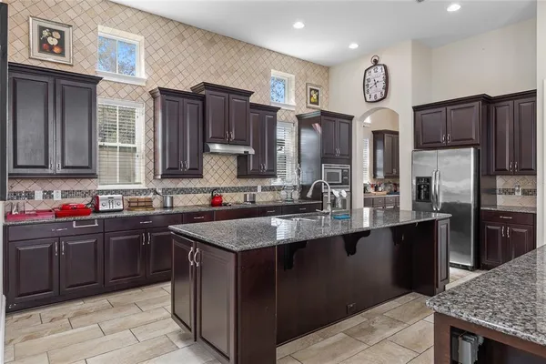 a kitchen with lots of counter top space