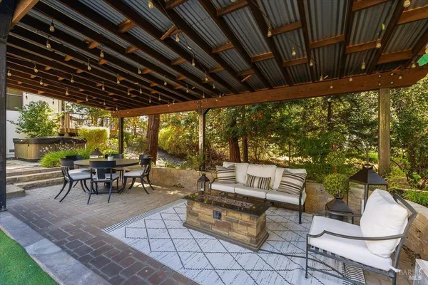 an outdoor view with patio