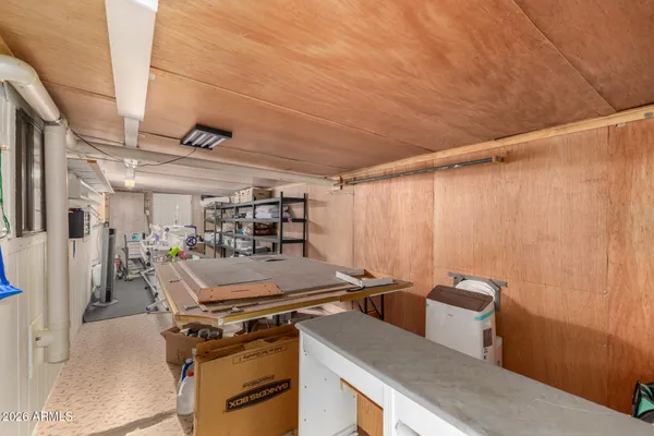 a storage room with chairs