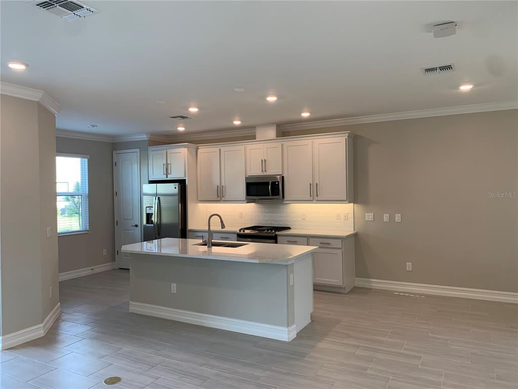 4709 Ancona Way Wesley Chapel, FL 33543 - Photo 5 of 52 a kitchen with kitchen island granite countertop a sink cabinets and wooden floor