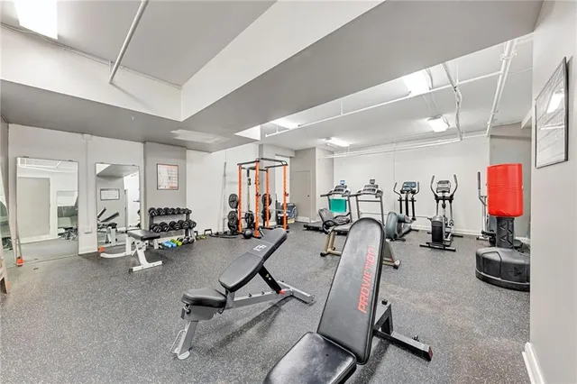a view of a room with gym equipment