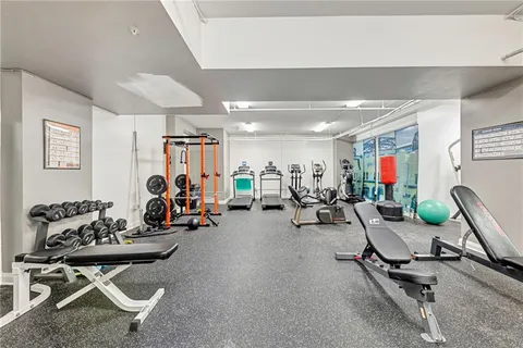 a view of a room with gym equipment