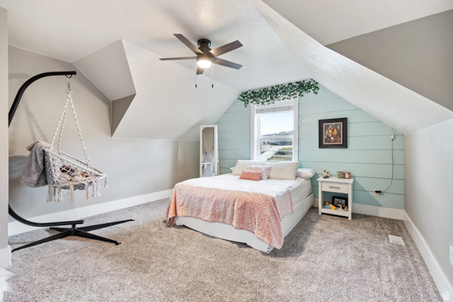 580 Cherry Ridge Lane Richmond, UT 84333 - Photo 28 of 53 Carpeted bedroom with ceiling fan and lofted ceiling