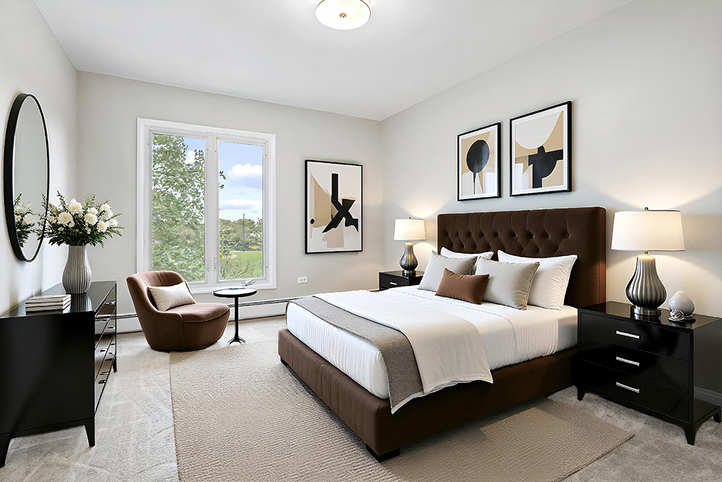 3913 Saratoga Avenue, Unit G306 Downers Grove, IL 60515 - Photo 13 of 18 a bedroom with a bed and glass window