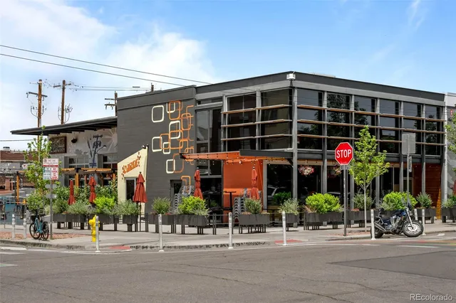 a view of a building and a street