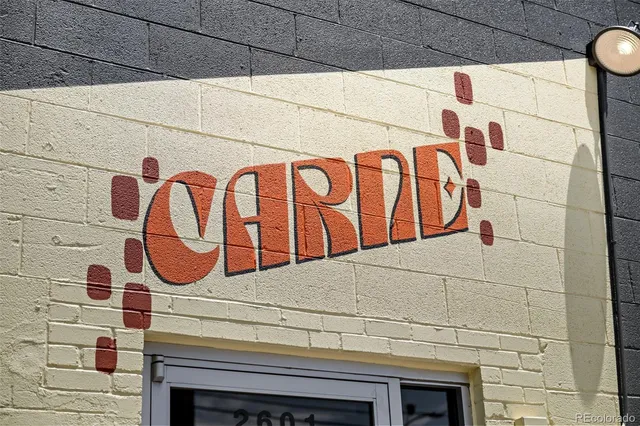 a view of a building with a large window