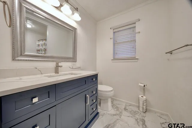 a bathroom with a toilet sink and mirror