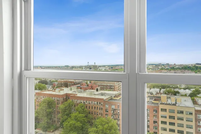 a view of a lake from a window