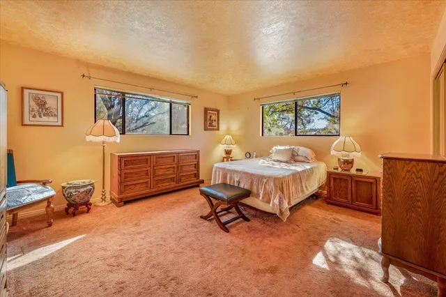 a bedroom with a bed and furniture