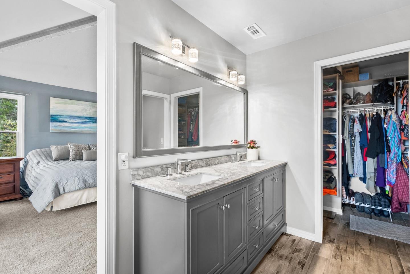 3071 Arlington Drive Aptos, CA 95003 - Photo 23 of 54 a en suite bathroom with a sink vanity and mirror