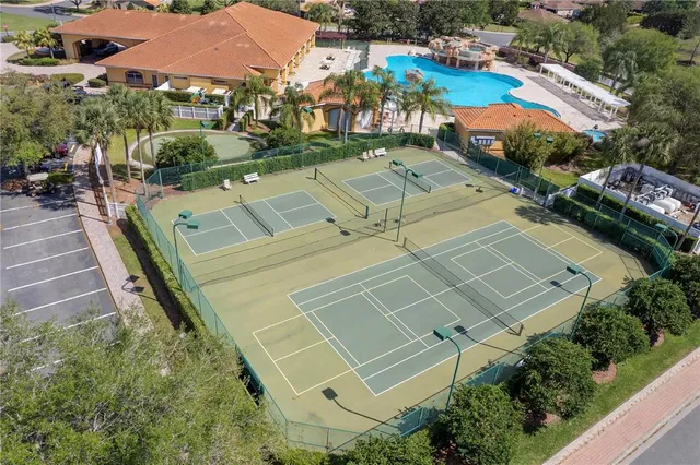 an aerial view of a house with a garden