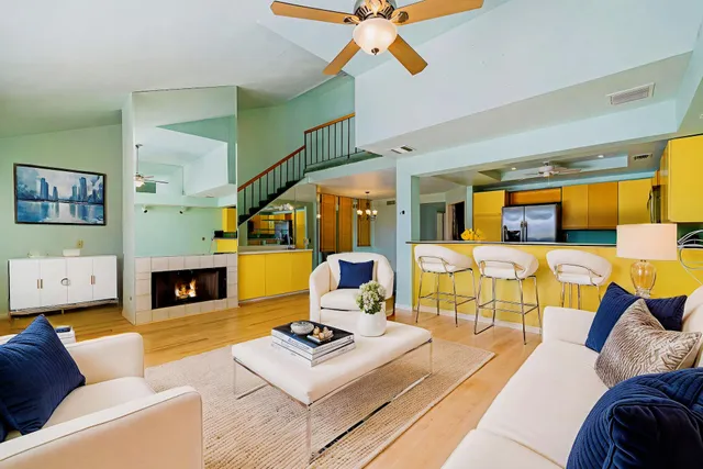 a view of a livingroom with a fireplace