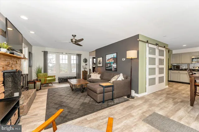 a kitchen with lots of counter top space and dining table