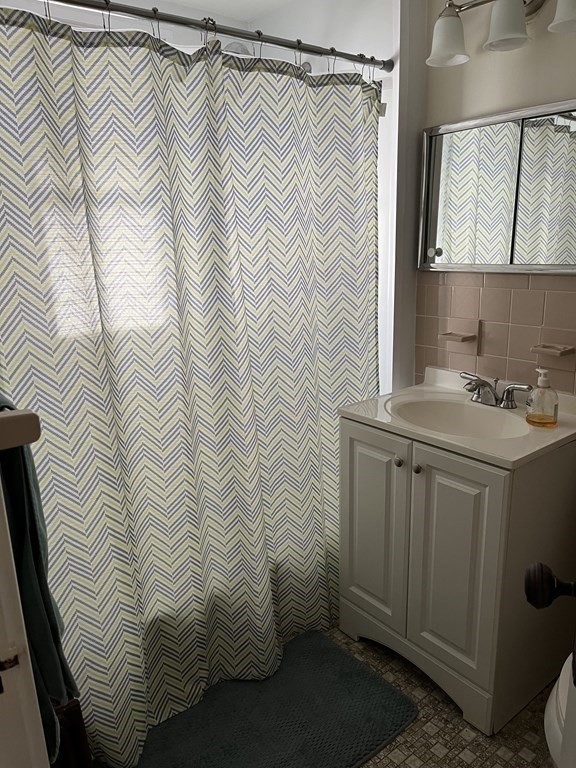 111 Wilber Street Springfield, MA 01104 - Photo 17 of 26 a bathroom with a sink a toilet and shower curtain