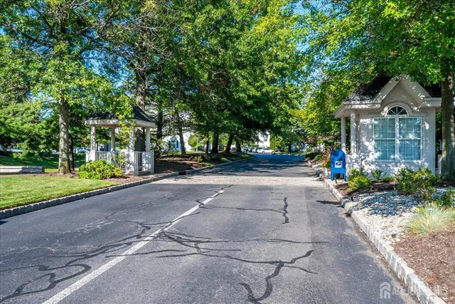 a view of a yard with a fountain