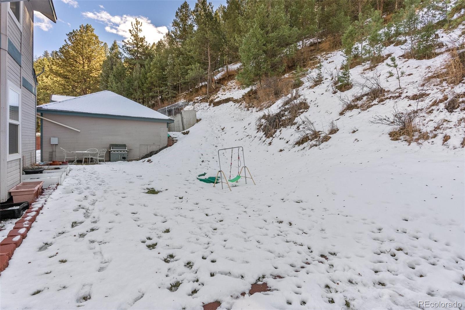 5720 County Road 64, Unit 101A Bailey, CO 80421 - Photo 24 of 46 a view of a dry yard covered with snow in the background