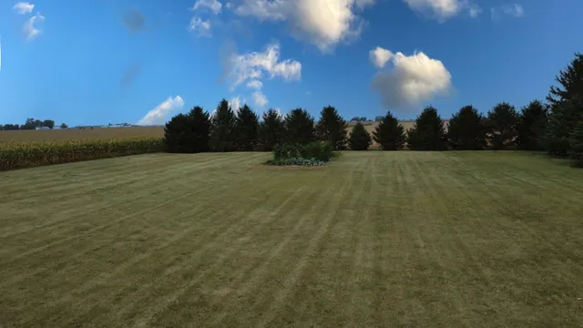 a backyard of a house with lots of green space