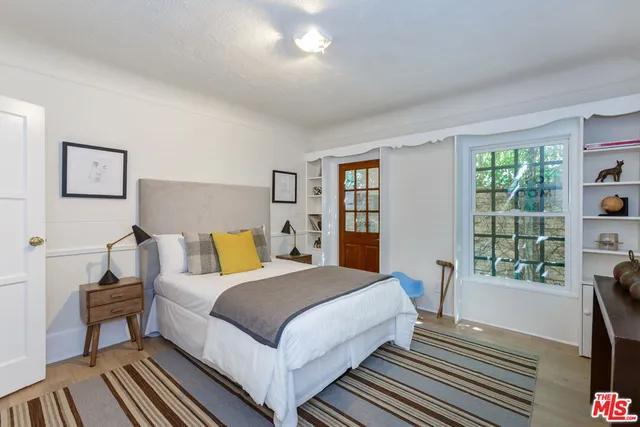 a bedroom with bed and window