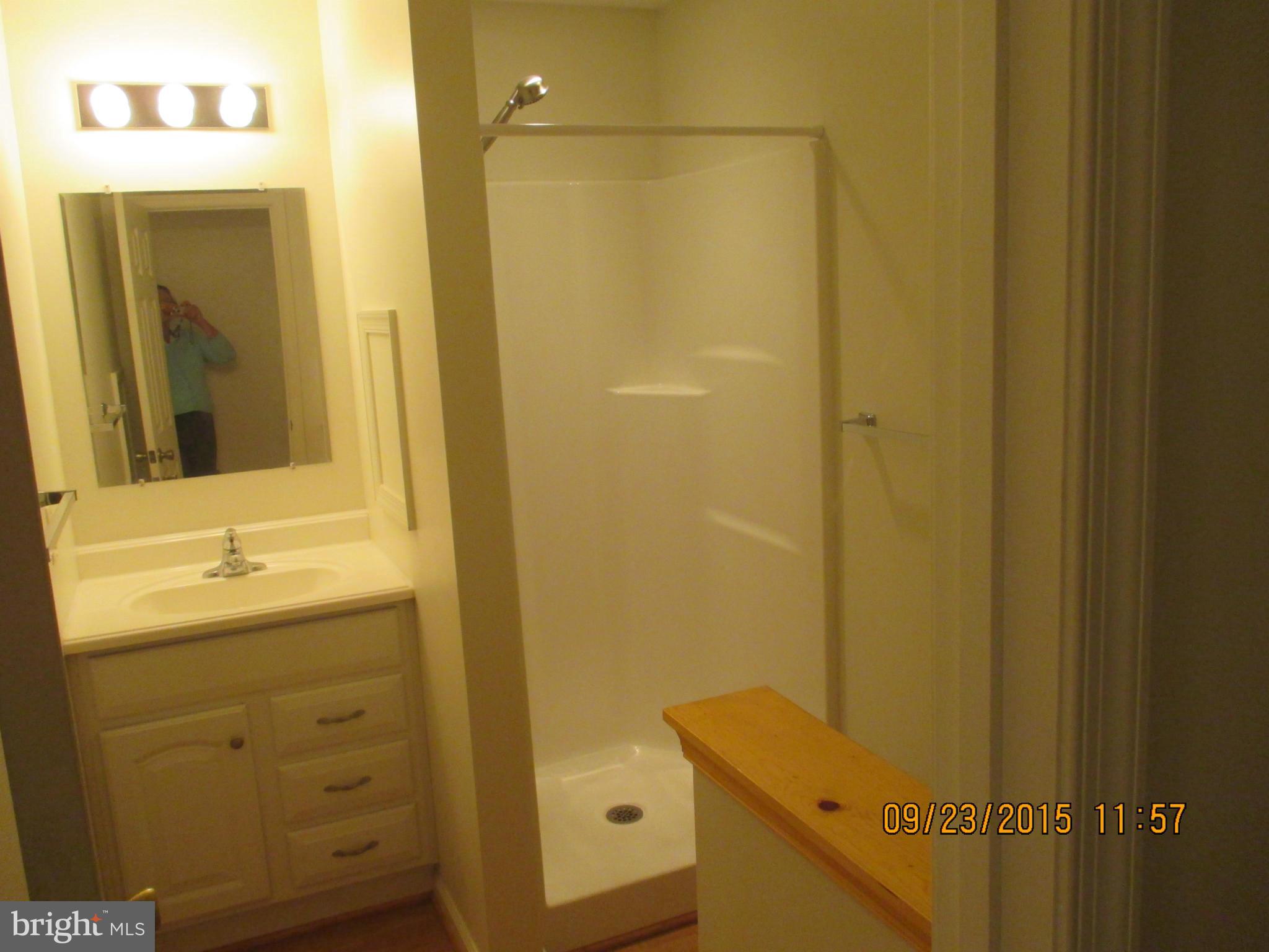 224 Cliff Road Linden, VA 22642 - Photo 8 of 15 a bathroom with a granite countertop sink and mirror with shower