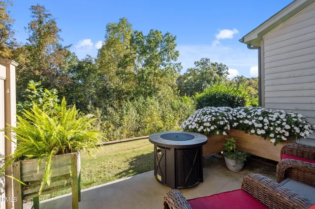 a view of a porch with furniture
