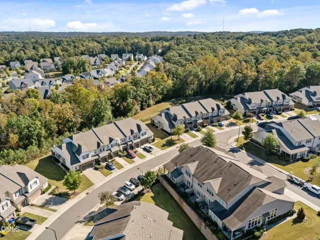an aerial view of a house with a outdoor space