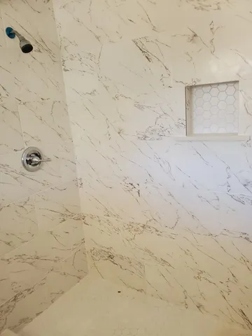 a bathroom with shower