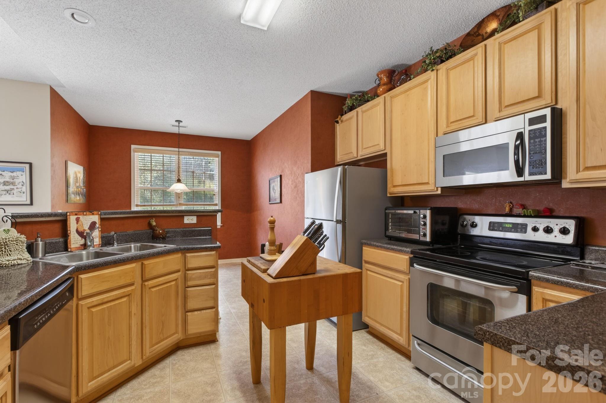 268 Farm Valley Road Fletcher, NC 28732 - Photo 16 of 30 a kitchen with stainless steel appliances a stove a sink a refrigerator cabinets and a dining table