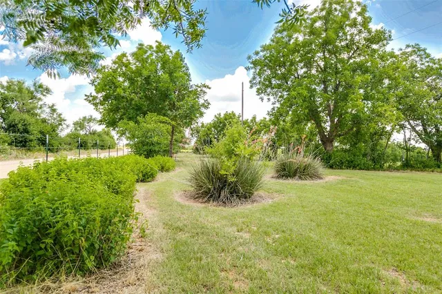 a view of a garden with a lake