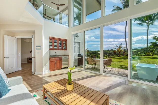a view of a lake with a garden