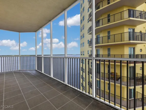 a view of a building from a balcony