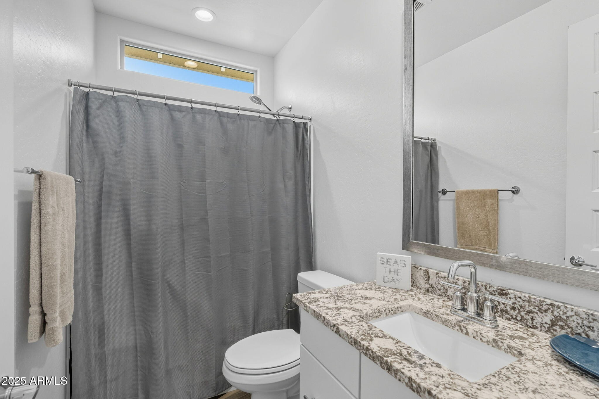 12404 East Soloman Road Gold Canyon, AZ 85118 - Photo 26 of 47 a bathroom with a granite countertop sink toilet and shower