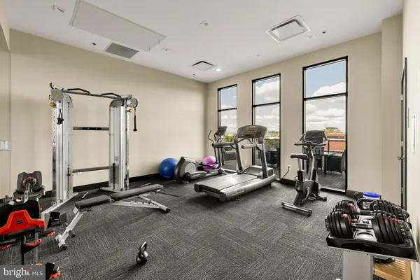 a view of a room with gym equipment