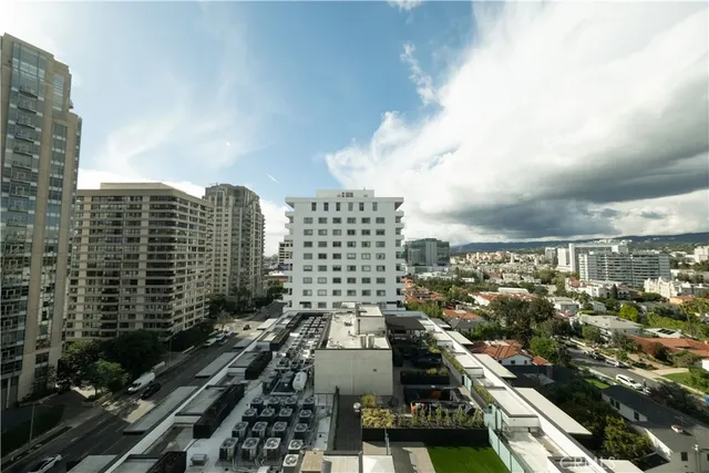 a city view with tall buildings