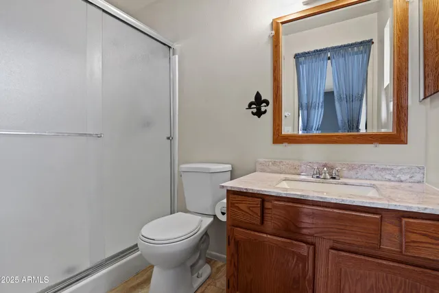 a bathroom with a sink a toilet and mirror