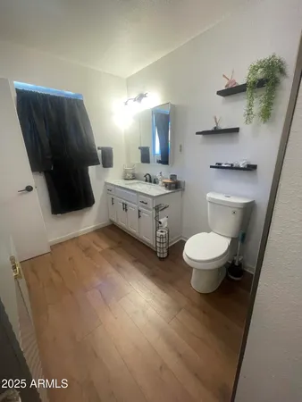 a bathroom with a toilet sink and mirror
