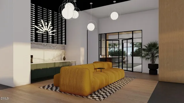 a spacious bedroom with a bed and a large window